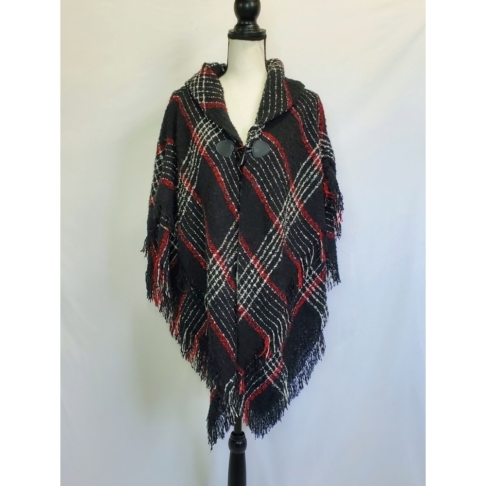 Plaid Double Layered Poncho Shawl Wrap